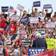 Republican presidential nominee Donald Trump is cheered on by supporters during a campaign stop inside a hangar at Lakeland Linder Regional Airport in Lakeland, Fla., on Oct. 12, 2016.
GREGG NEWTON/AFP/Getty Images